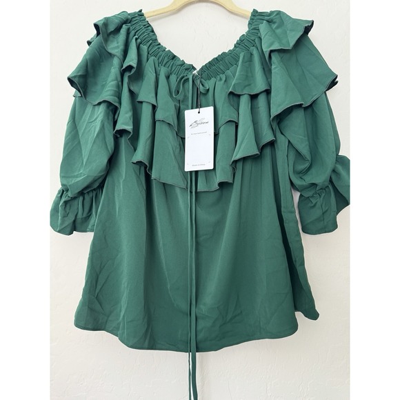 Byinns Women's Off Shoulder Ruffle Long Sleeve Blouses Casual Layered Tops Sz XL - Picture 2 of 9